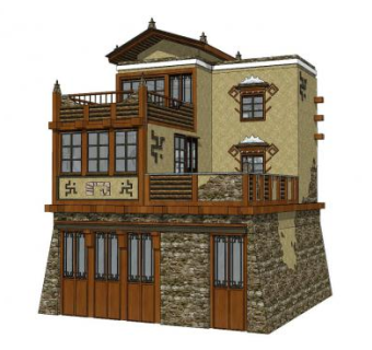 新中式羌族建筑sketchup模型下载_sketchup草图大师SKP模型