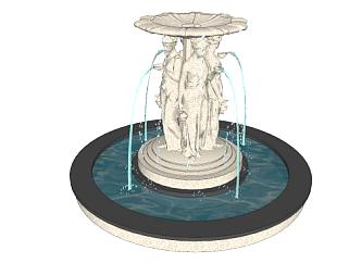 圆形喷泉水池su模型下载_sketchup草图大师SKP模型