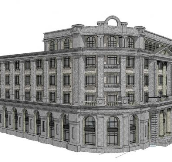 新中式民国风建筑SU模型下载_sketchup草图大师SKP模型