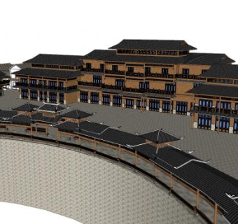 新中式苗族风格木制建筑SU模型下载_sketchup草图大师SKP模型
