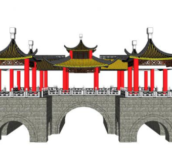 中式五亭桥SU模型下载_sketchup草图大师SKP模型