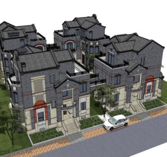 新中式民国风别墅建筑SU模型下载_sketchup草图大师SKP模型