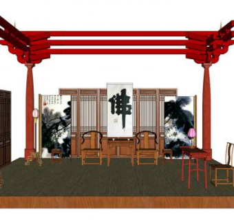 中式禅意室内SU模型下载_sketchup草图大师SKP模型