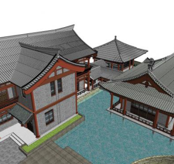 宋朝玄山歇山建筑SU模型下载_sketchup草图大师SKP模型