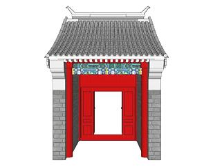 中式古建民宅大门SU模型下载_sketchup草图大师SKP模型