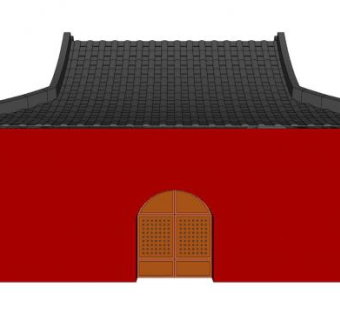 中式红墙古城门SU模型下载_sketchup草图大师SKP模型