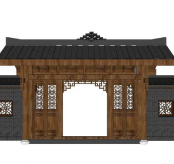 中式木制古大门SU模型下载_sketchup草图大师SKP模型