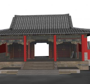 中式民宅古门SU模型下载_sketchup草图大师SKP模型