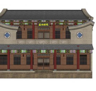 中式古建银号SU模型下载_sketchup草图大师SKP模型