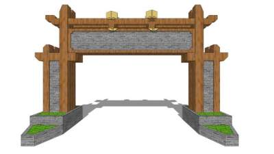 中式城寨大门SU模型下载_sketchup草图大师SKP模型