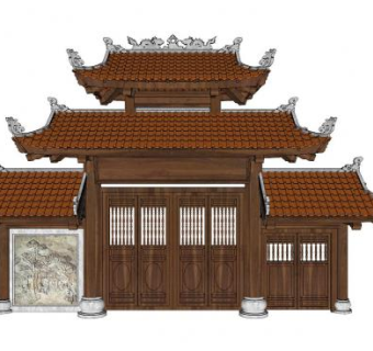 中式古建牌坊大门SU模型下载_sketchup草图大师SKP模型
