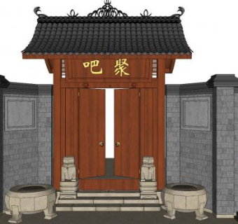 中式古建仿古大门SU模型下载_sketchup草图大师SKP模型