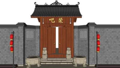 中式古建仿古大门SU模型下载_sketchup草图大师SKP模型