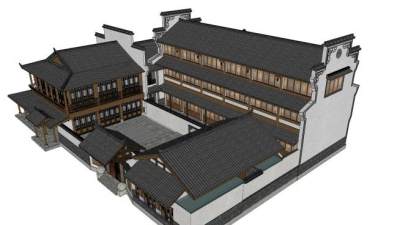 中式客栈建筑SU模型下载_sketchup草图大师SKP模型