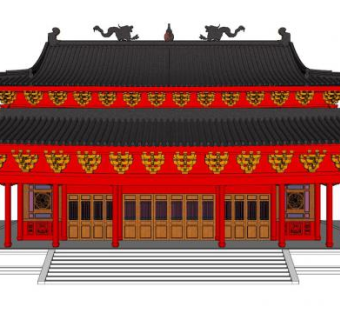 中式楼阁建筑sketchup模型下载_sketchup草图大师SKP模型