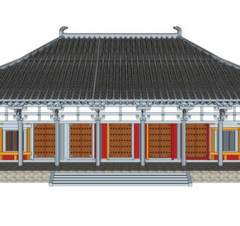 中式庑殿顶建筑SU模型下载_sketchup草图大师SKP模型