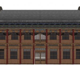 中式古建双层民房SU模型下载_sketchup草图大师SKP模型