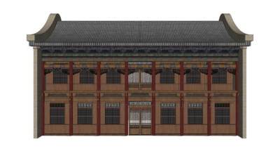 中式古建双层民房SU模型下载_sketchup草图大师SKP模型