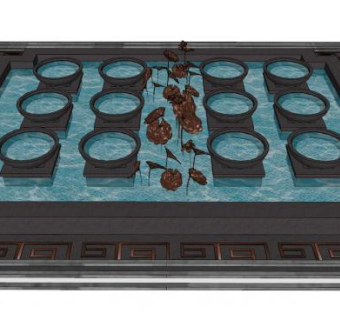 中式雕塑水景观su模型下载_sketchup草图大师SKP模型