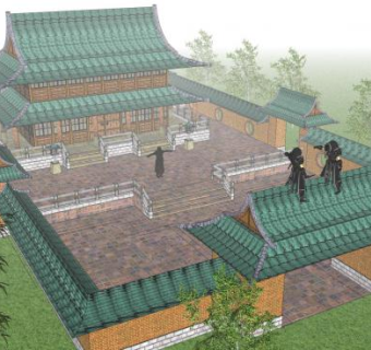 中式古建楼阁院落SU模型下载_sketchup草图大师SKP模型