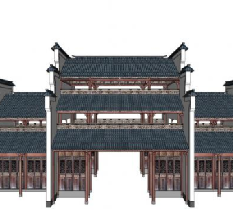 中式古建楼阁门SU模型下载_sketchup草图大师SKP模型