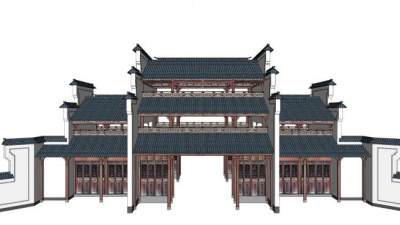 中式古建楼阁门SU模型下载_sketchup草图大师SKP模型