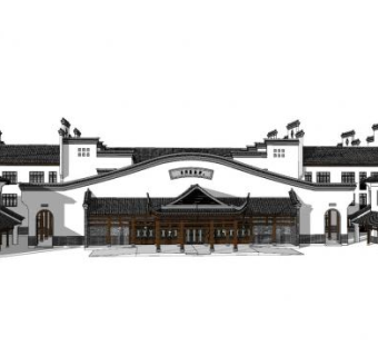 中式徽派建筑外观SU模型下载_sketchup草图大师SKP模型