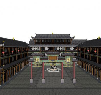 中式牌坊房屋古建筑SU模型下载_sketchup草图大师SKP模型