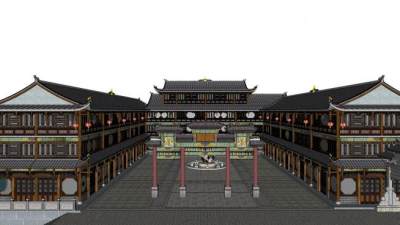 中式牌坊房屋古建筑SU模型下载_sketchup草图大师SKP模型