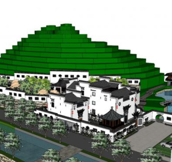 新中式徽派民居建筑SU模型下载_sketchup草图大师SKP模型