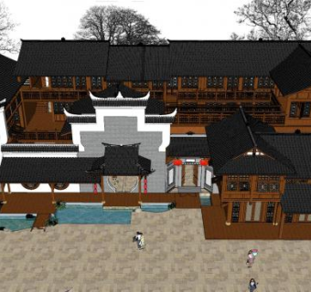 中式古建客栈SKP模型下载_sketchup草图大师SKP模型