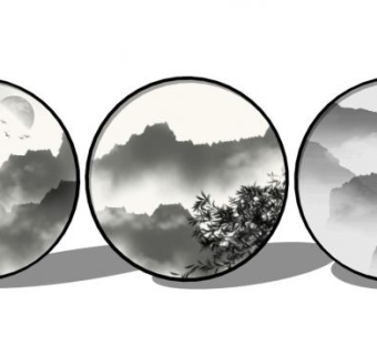 圆形山水画su模型下载_sketchup草图大师SKP模型