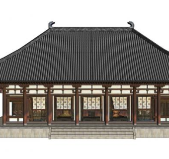 中式古建庙宇外观SU模型下载_sketchup草图大师SKP模型