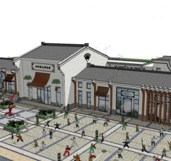 中式文化礼堂建筑SU模型下载_sketchup草图大师SKP模型