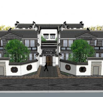 中式泠香坊建筑SU模型下载_sketchup草图大师SKP模型