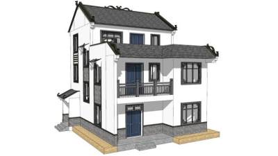 新中式徽派独栋别墅SU模型下载_sketchup草图大师SKP模型