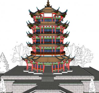 中式古建塔SU模型下载_sketchup草图大师SKP模型