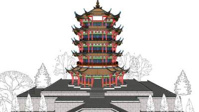 中式古建塔SU模型下载_sketchup草图大师SKP模型