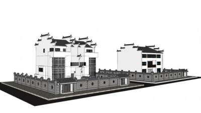 新中式徽派独栋别墅外观SU模型下载_sketchup草图大师SKP模型