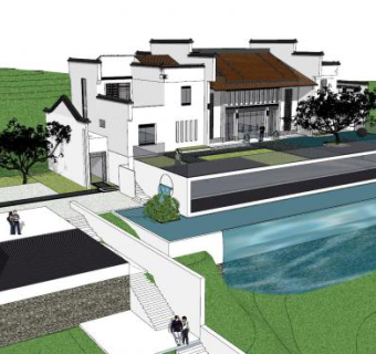 新中式别墅住宅sketchup模型下载_sketchup草图大师SKP模型
