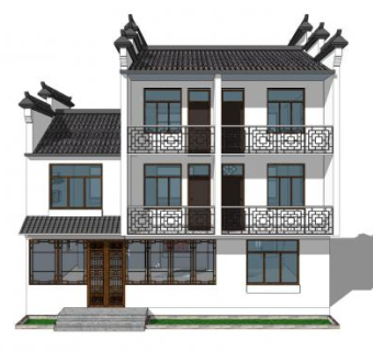 新中式徽派三层住宅SU模型下载_sketchup草图大师SKP模型