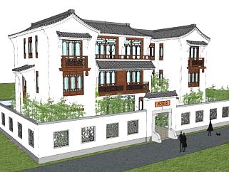 新中式住宅合院SU模型下载_sketchup草图大师SKP模型