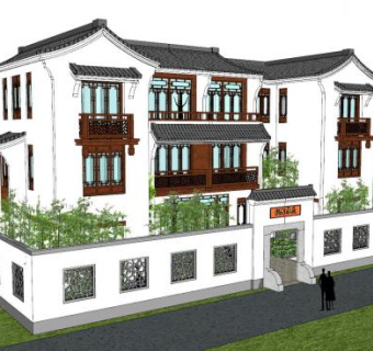 新中式住宅合院SU模型下载_sketchup草图大师SKP模型
