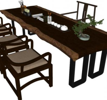新中式茶桌su模型下载_sketchup草图大师SKP模型