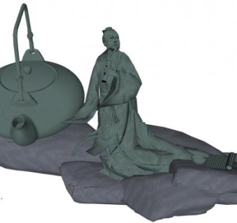 古人雕塑装饰品SU模型下载_sketchup草图大师SKP模型