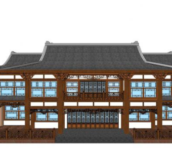 中式古建檐道楼阁SU模型下载_sketchup草图大师SKP模型