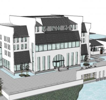 新中式徽派滨水建筑SU模型下载_sketchup草图大师SKP模型
