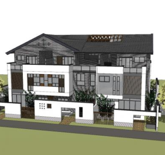 新中式建筑住宅SU模型下载_sketchup草图大师SKP模型