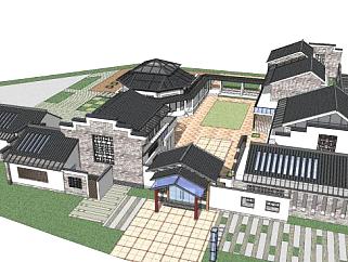 新中式民房院落建筑SU模型下载_sketchup草图大师SKP模型