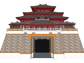 中式古建城门楼阁SU模型下载_sketchup草图大师SKP模型